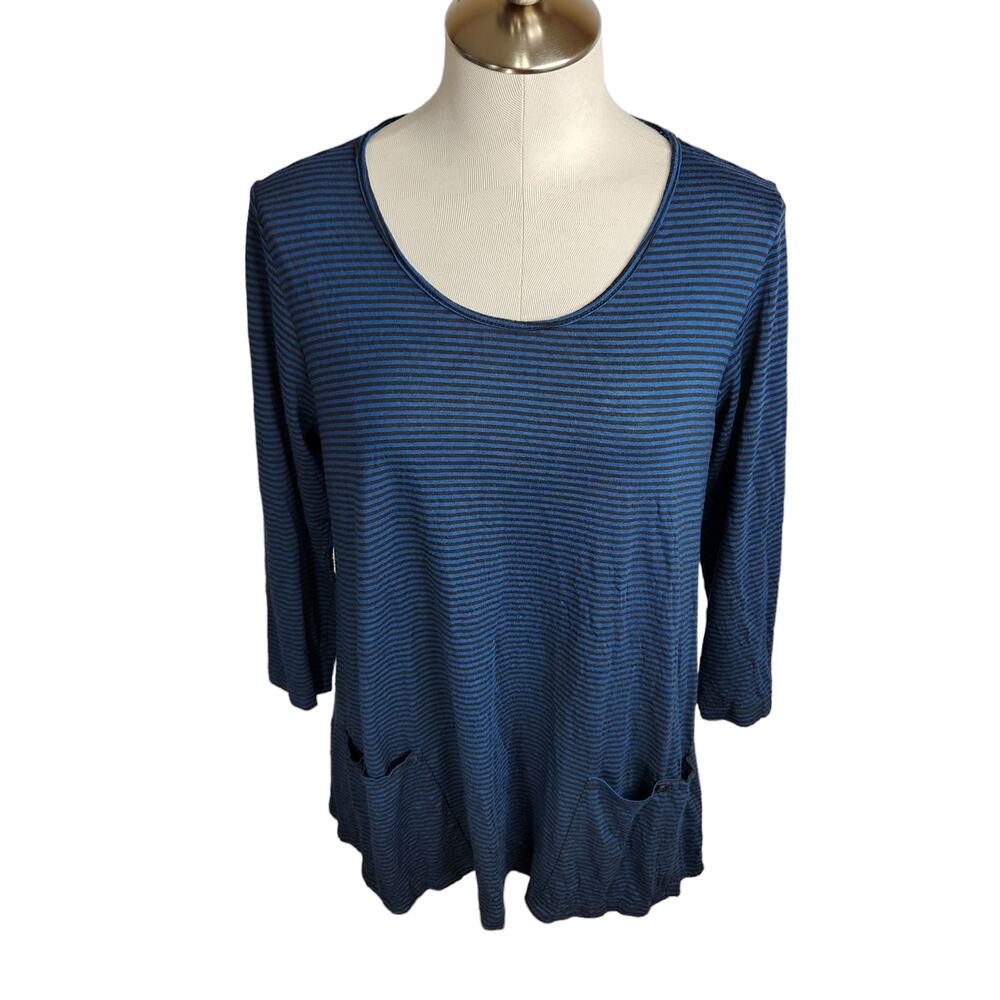 Comfy USA Striped Knit Tunic Top Womens Small‎ Blue Black Pockets